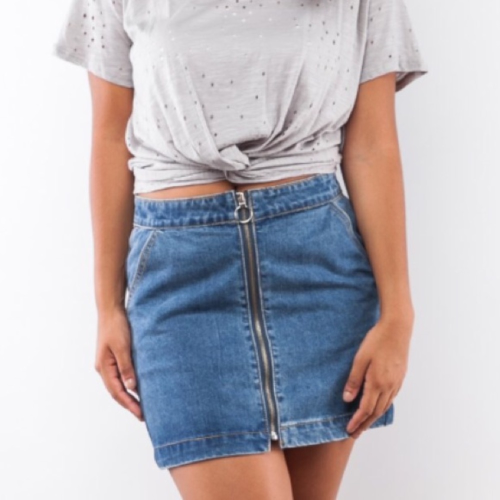 Circle Zip Denim Skirt